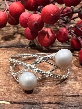 Sterling Silver Pearl Wrap Ring - White Pearls